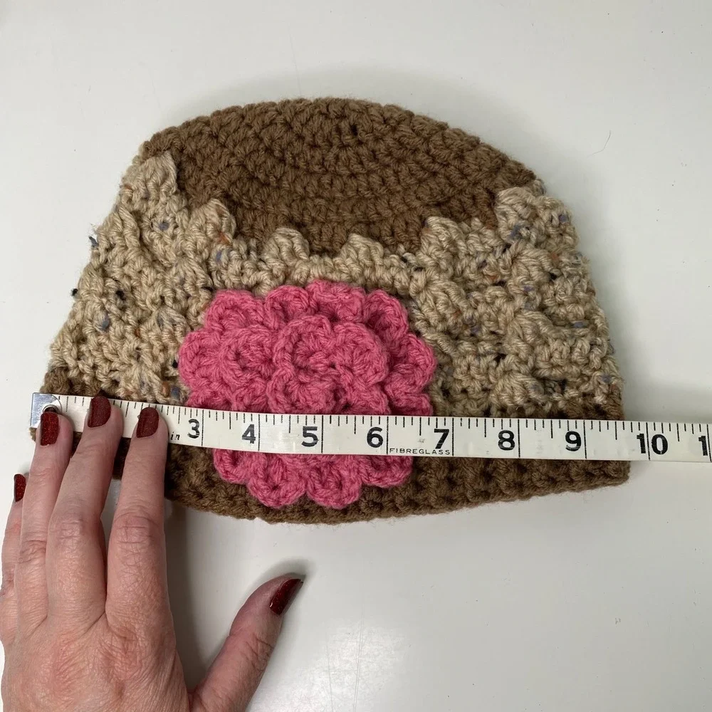Handmade Crochet Flower Hat For Kids‎ Brown Pink